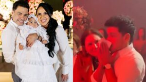 Zezé di Camargo se emociona no batizado da filha com suposta música para ex