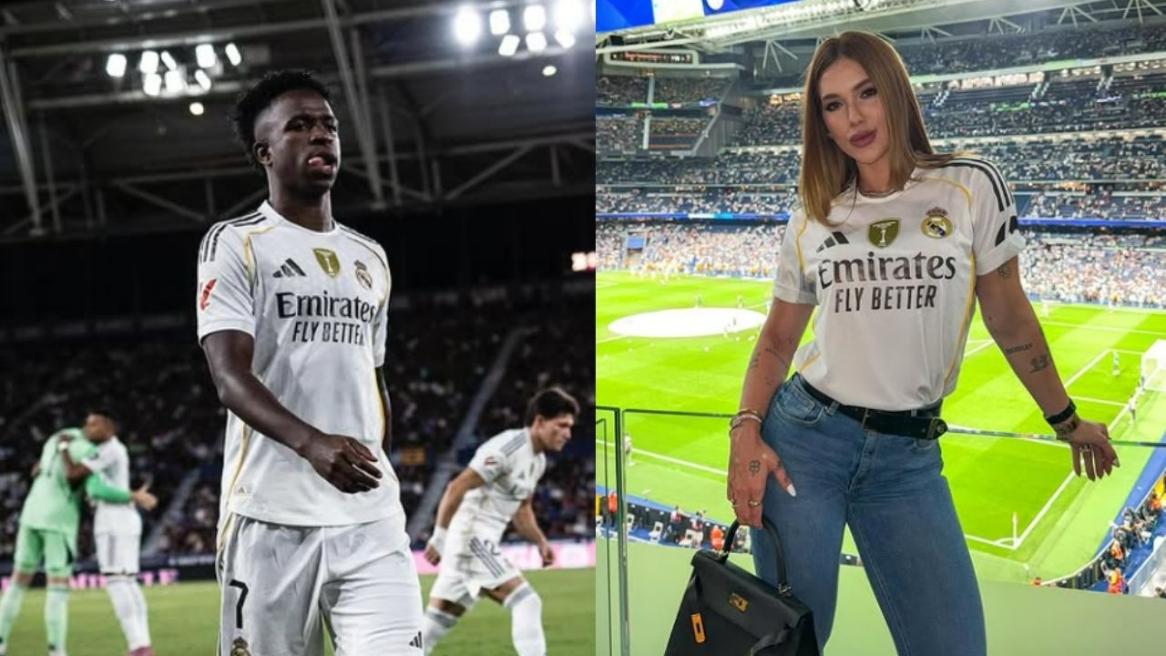 Vini Jr. e Virginia são flagrados deixando o Bernabéu