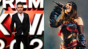 Zezé di Camargo de terno e Anitta cantando