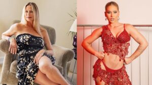 Luana Piovani e Virginia Fonseca. Luana é uma mulher branca, loira, vestido preto estampado e Virginia é uma mulher branca, loira, vestida com roupa de carnaval vermelha.