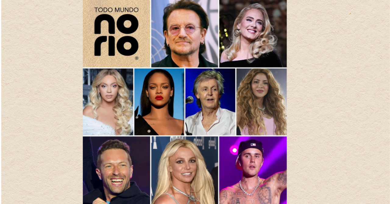 Montagem com os rostos dos artistas que poderão estar no evento Todo Mundo no Rio