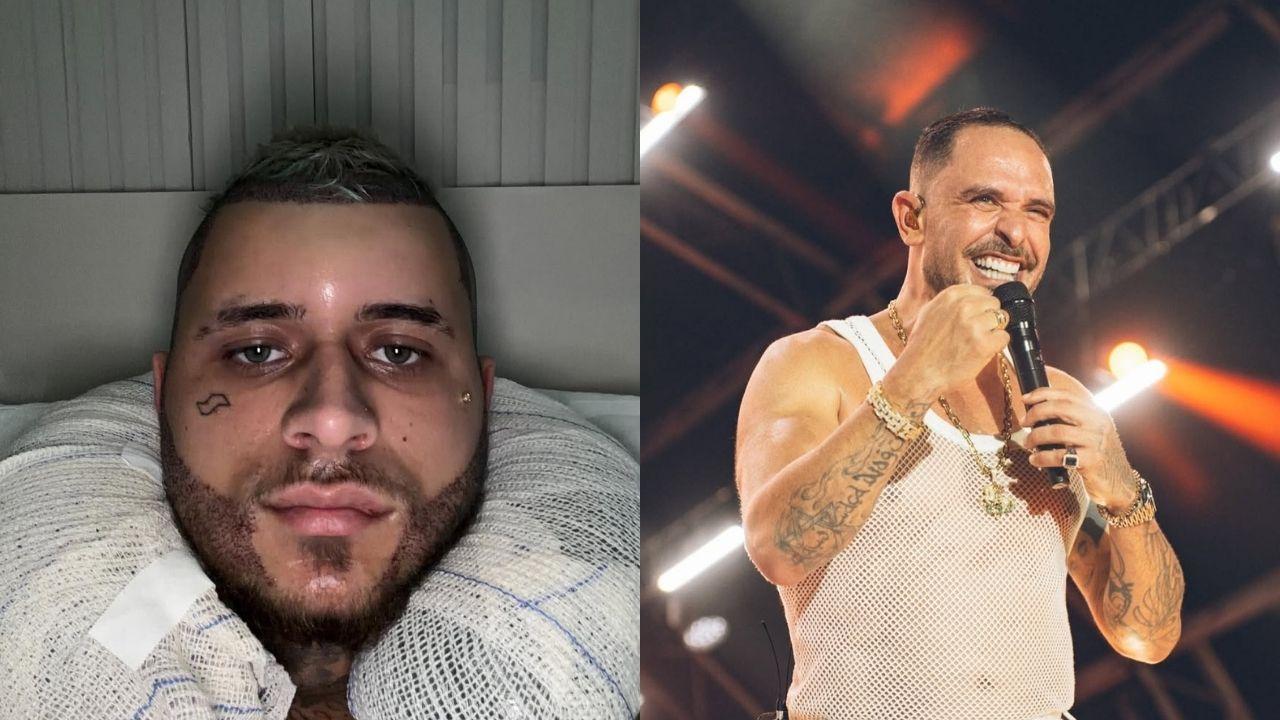 Duas fotografias lado a lado. A primeira do MC Pedrinho e a segunda do Diogo Nogueira