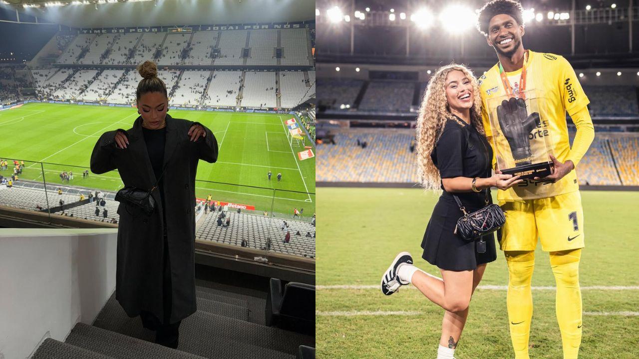 Rauany Barcellos e Hugo Souza. Mulher e homem negro abraçados.