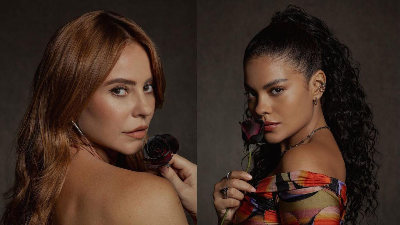 Montagem de duas fotos. Paolla Oliveira e Bella Campos nas fotos.