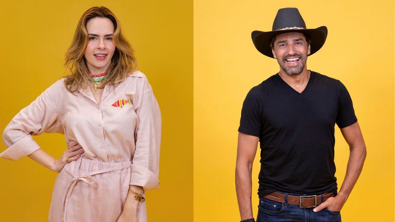 Montagem de duas fotos. Ana Paula e Alberto Cowboy em um fundo amarelo.
