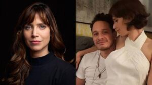 Montagem de duas fotos. À esquerda, Mel Lisboa; à direita, ela e Felipe Roseno