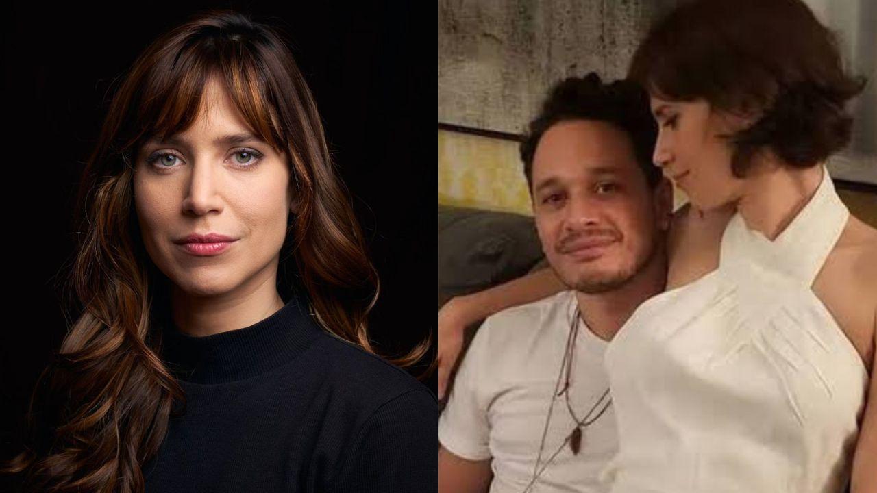Montagem de duas fotos. À esquerda, Mel Lisboa; à direita, ela e Felipe Roseno