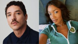 Montagem de duas fotos. João Vitor Silva e Iza, homem branco e mulher negra.