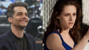 Montagem de duas fotos. Wagner Moura e Kristen Stewart.