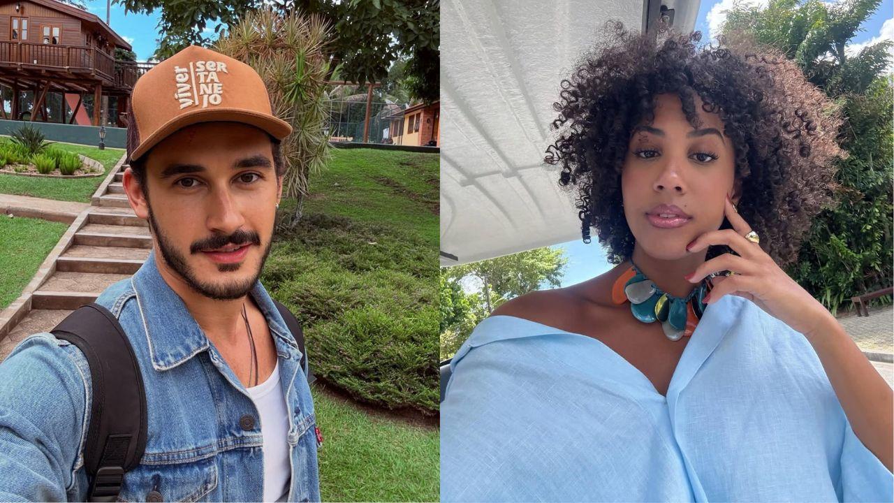 Montagem de duas fotos. Os atores Filipe Bragança e Ramille. Homem branco e mulher negra.