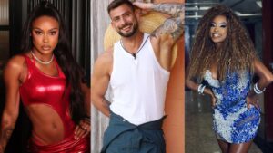 Montagem de três fotos. Rebecca, Nizam e Lumena. Duas mulheres negras e um homem branco.