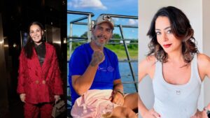 Montagem de três fotos. Carol castro, André Marques e Carolina Ferraz.