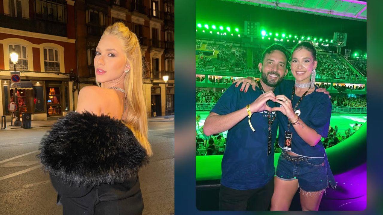 Montagem de duas fotos. Virginia sozinha e Virginia com o irmão.
