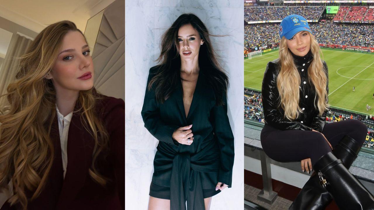 Montagem de três fotos. Uma mulher branca, loira, outra cabelo castanho e a terceira também loira.