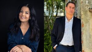 Montagem de duas fotos. Nívea Stelmann e Marcello Antony.