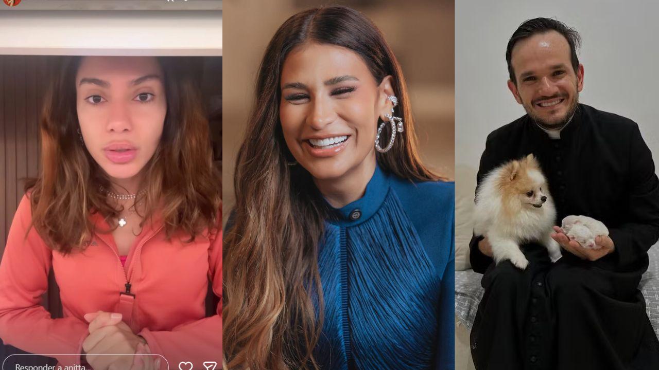 Montagem de três fotos. Anitta, Simone Mendes e Padre Patrick.