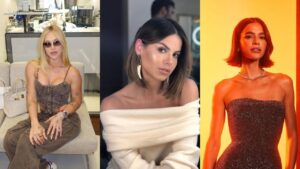 Montagem de três fotos. Da esquerda para a direita: Virginia, Sthefany Brito e Bruna Marquezine