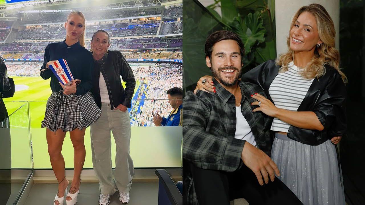 Montagem de duas fotos. À esquerda, Virgínia e sua mãe, Margareth; à direita, Nicolas Prattes e sua mãe, Giselle