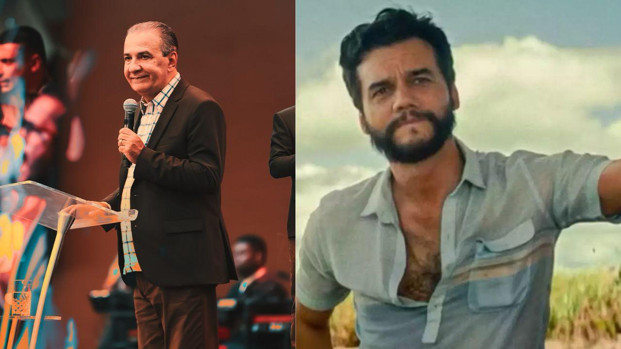 Montagem de duas fotos. Pastor Silas Malafaia e o ator Wagner Moura.