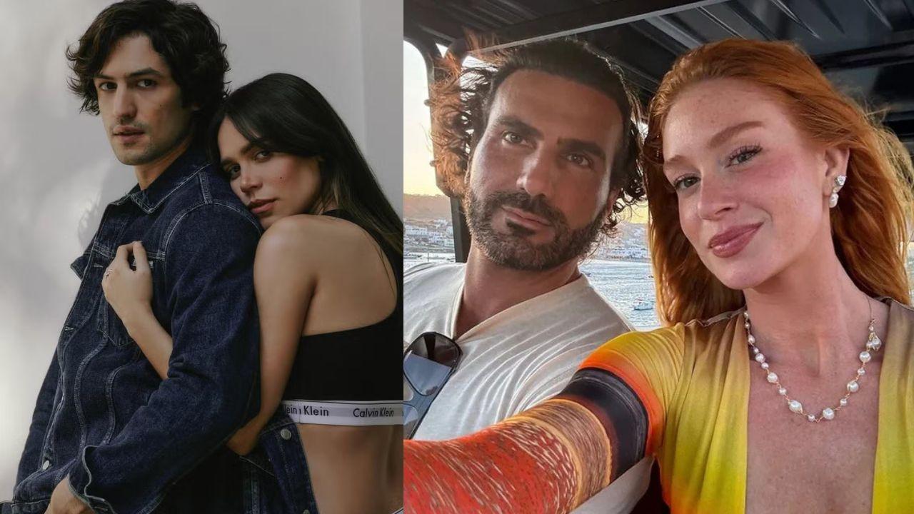 Montagem de duas fotos. Gabriel Leone e esposa e Marina Ruy Barbosa e esposo.