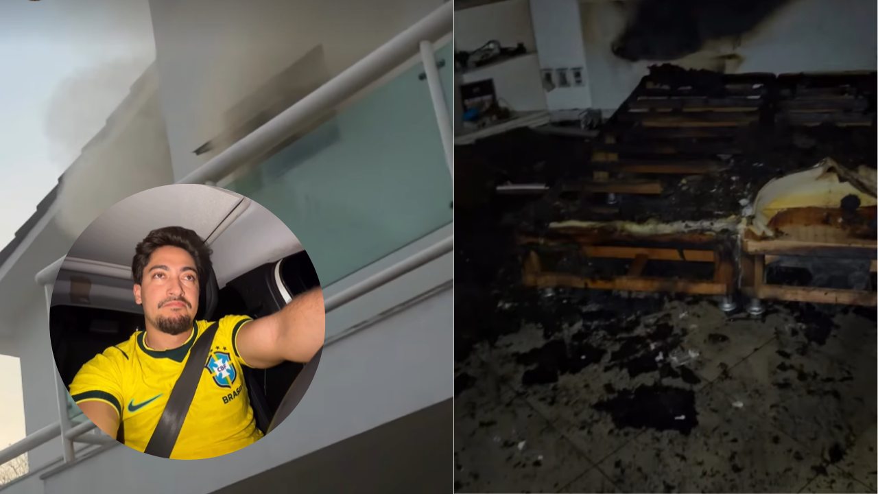 Brunno Danese compartilhou imagens do quarto após o incêndio e agradeceu por ninguém ter se ferido
