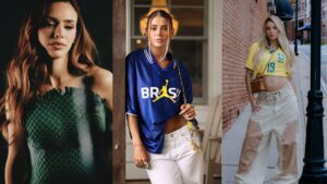 Montagem de três fotos. Com Bruna Biancardi, Carol Cabrino e Gabriely Miranda.