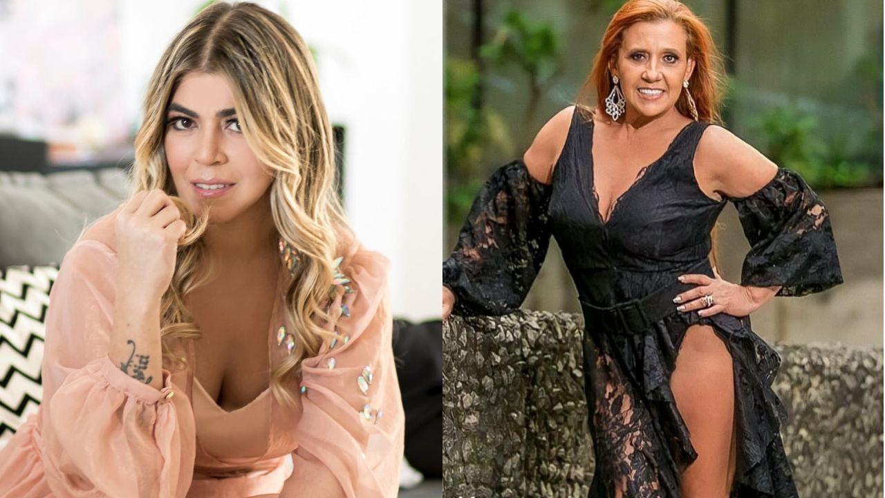 Duas fotos mostrando Bruna Surfistinha e Rita Cadilac.