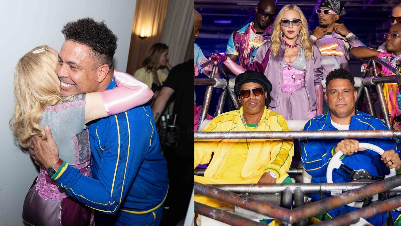 Montagem de duas fotos mostrando o Madonna e Ronaldo.