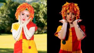 Duas fotos de Isabelle Drummond de Emilia jovem e de Emilia mais velha atualmente.
