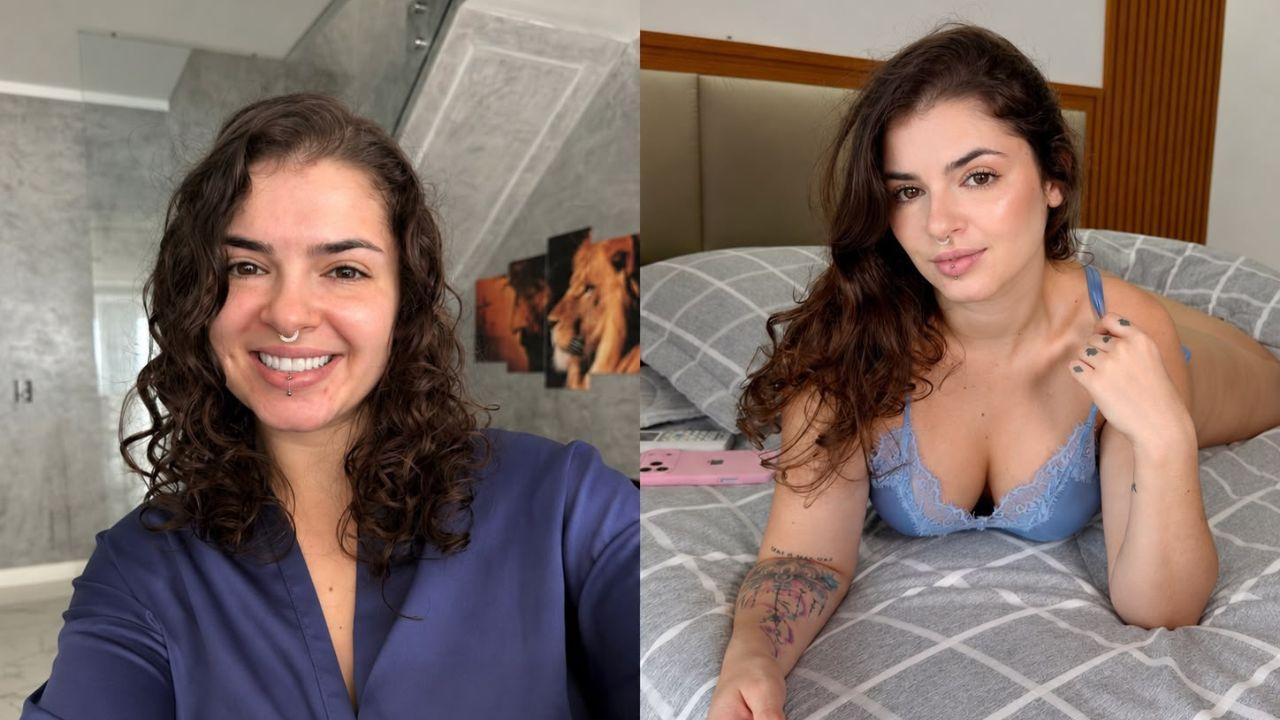 Duas fotos mostrando a miss Bumbum Kerolay Chaves.